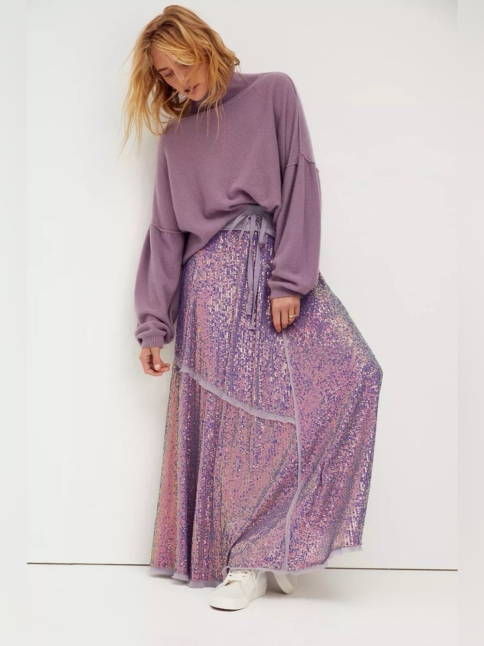 Free People Iridescent Lavender Sequin Maxi Skirt
